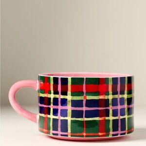 ❤️Anthropologie Tartan Soup Mug in Pink - NWT